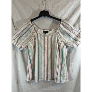 Lane Bryant Women’s 18 White Striped Linen Blend Lined Blouse